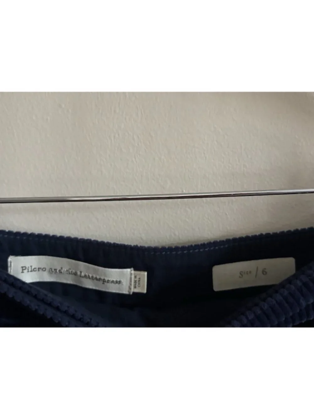 Anthropologie Letterpress Navy Blue Corduroy Faux Wrap Skirt 6 Preppy Academia - Picture 3 of 9